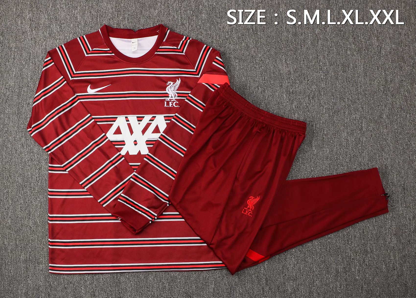 Liverpool Burgundy Stripe Soccer Training Suit Mens 2021/22 