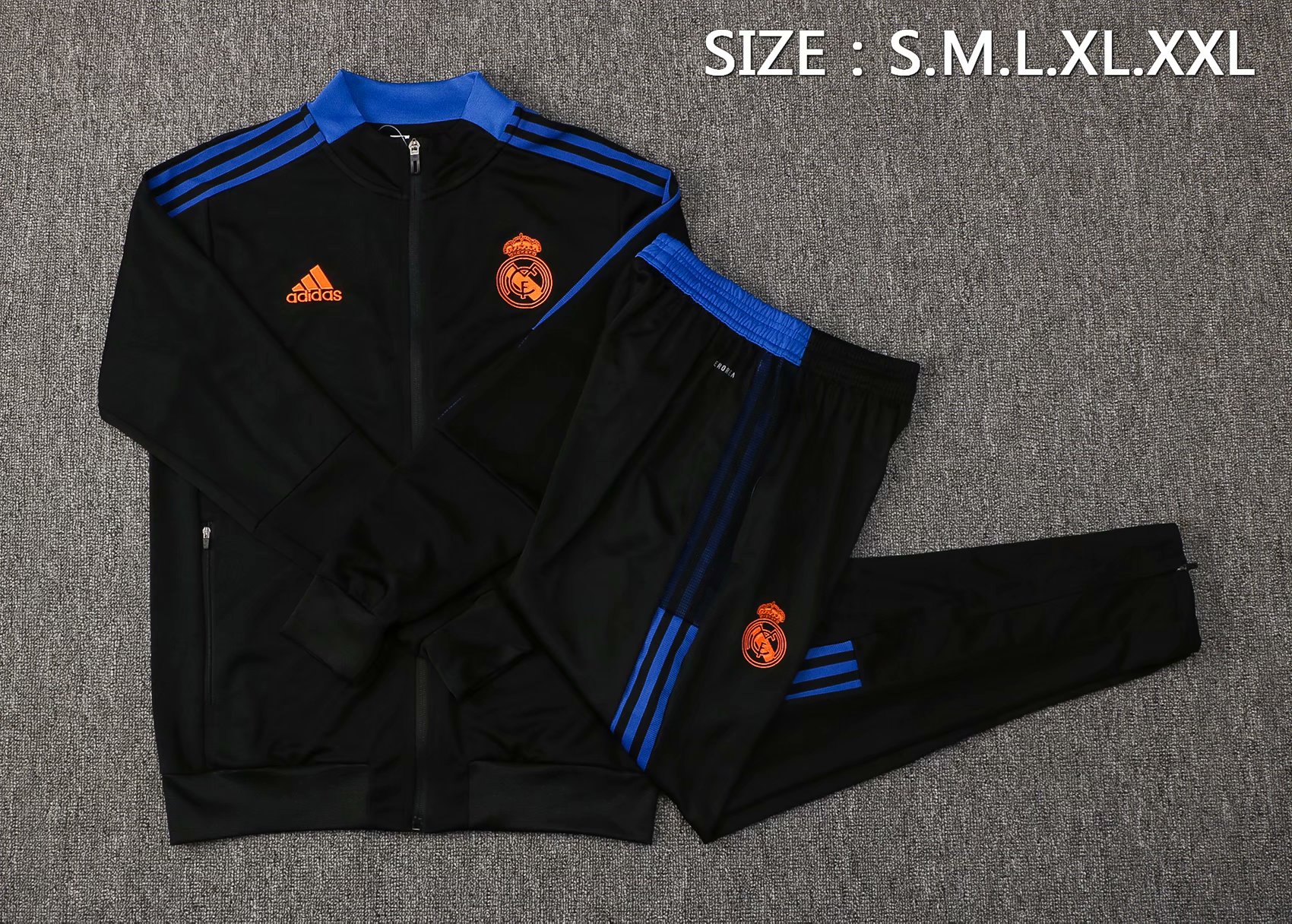 Real Madrid Black Soccer Training Suit Jacket + Pants Mens 2021/22 