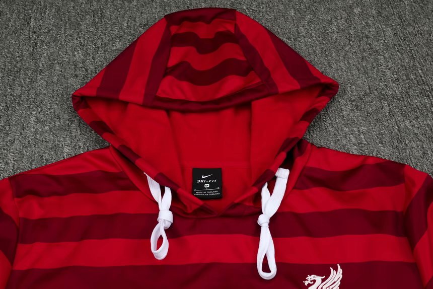 Liverpool Hoodie Red Stripe Soccer Training Suit Sweatshirt + Pants Mens 2021/22 