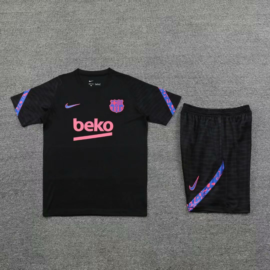 Barcelona Soccer Training Suit (Jerseys+Short) Black Mens 2021/22