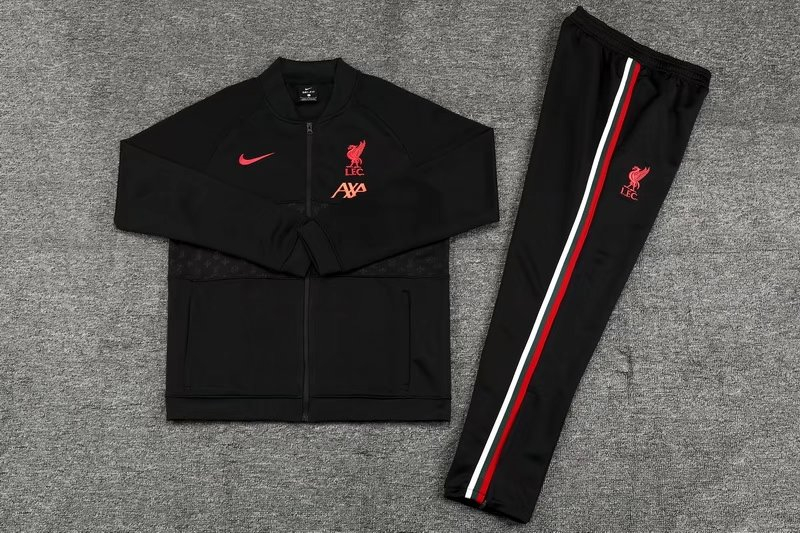 Liverpool Soccer Traning Suit (Jacket + Pants) Black Stripes Mens 2021/22