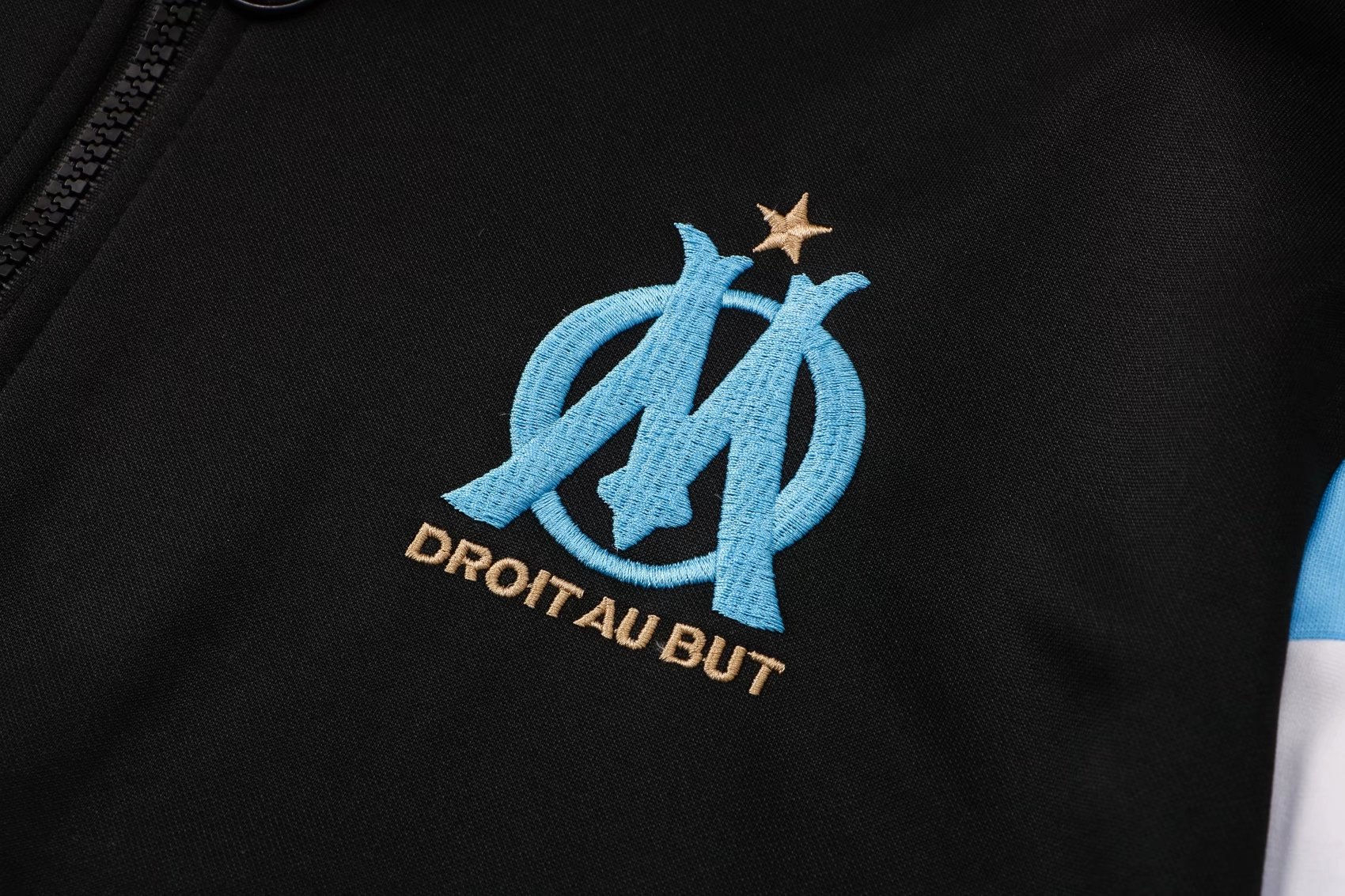 Olympique Marseille Soccer Training Suit Jacket + Pants Hoodie Black Mens 2021/22