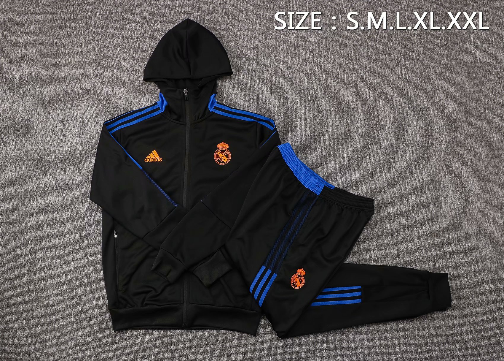 Real Madrid Soccer Training Suit Jacket + Pants Hoodie Black - Blue Men's 2021/22