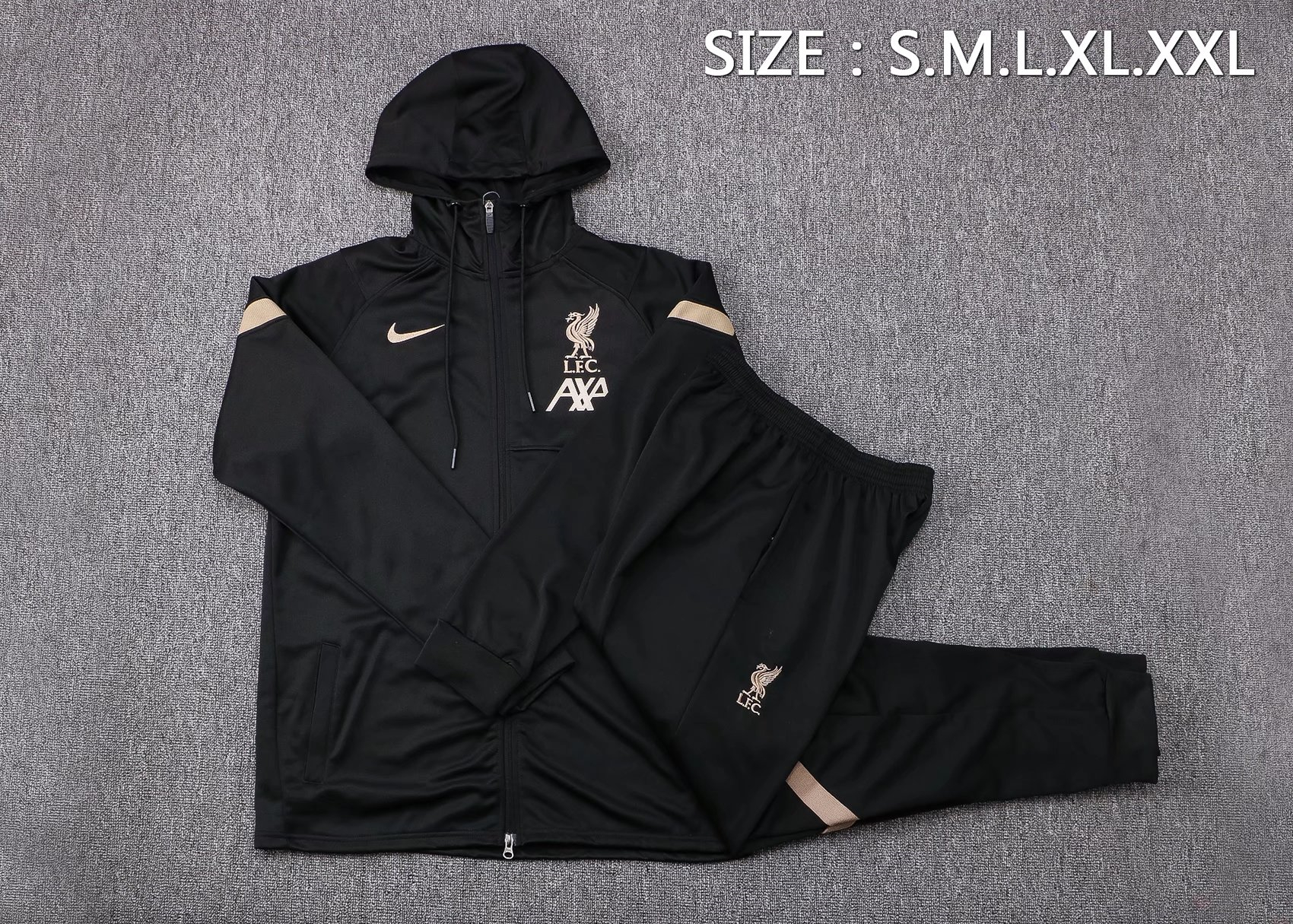 Liverpool Soccer Training Suit Jacket + Pants Hoodie Black Men's 2021/22