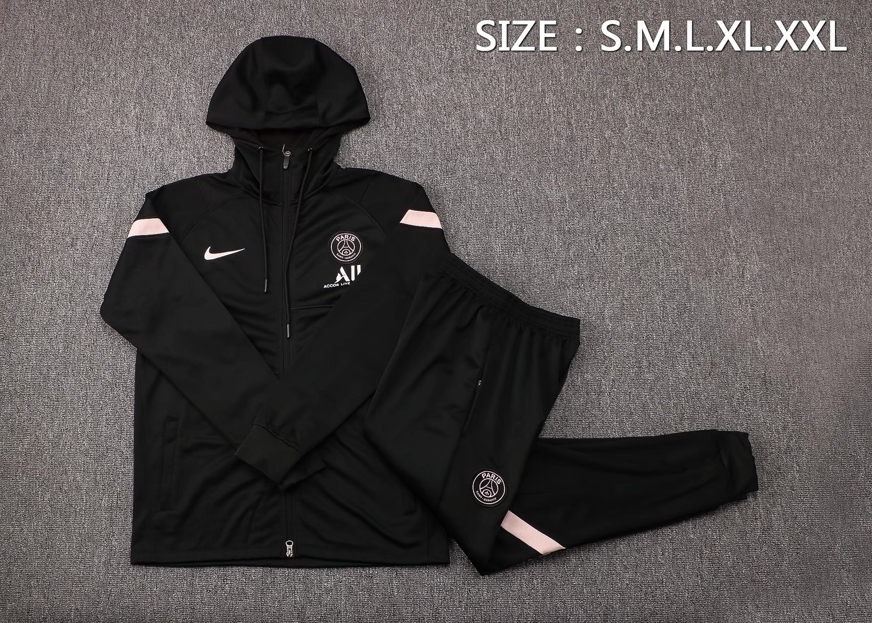 PSG Soccer Training Suit Jacket + Pants Hoodie Black Men's 2021/22