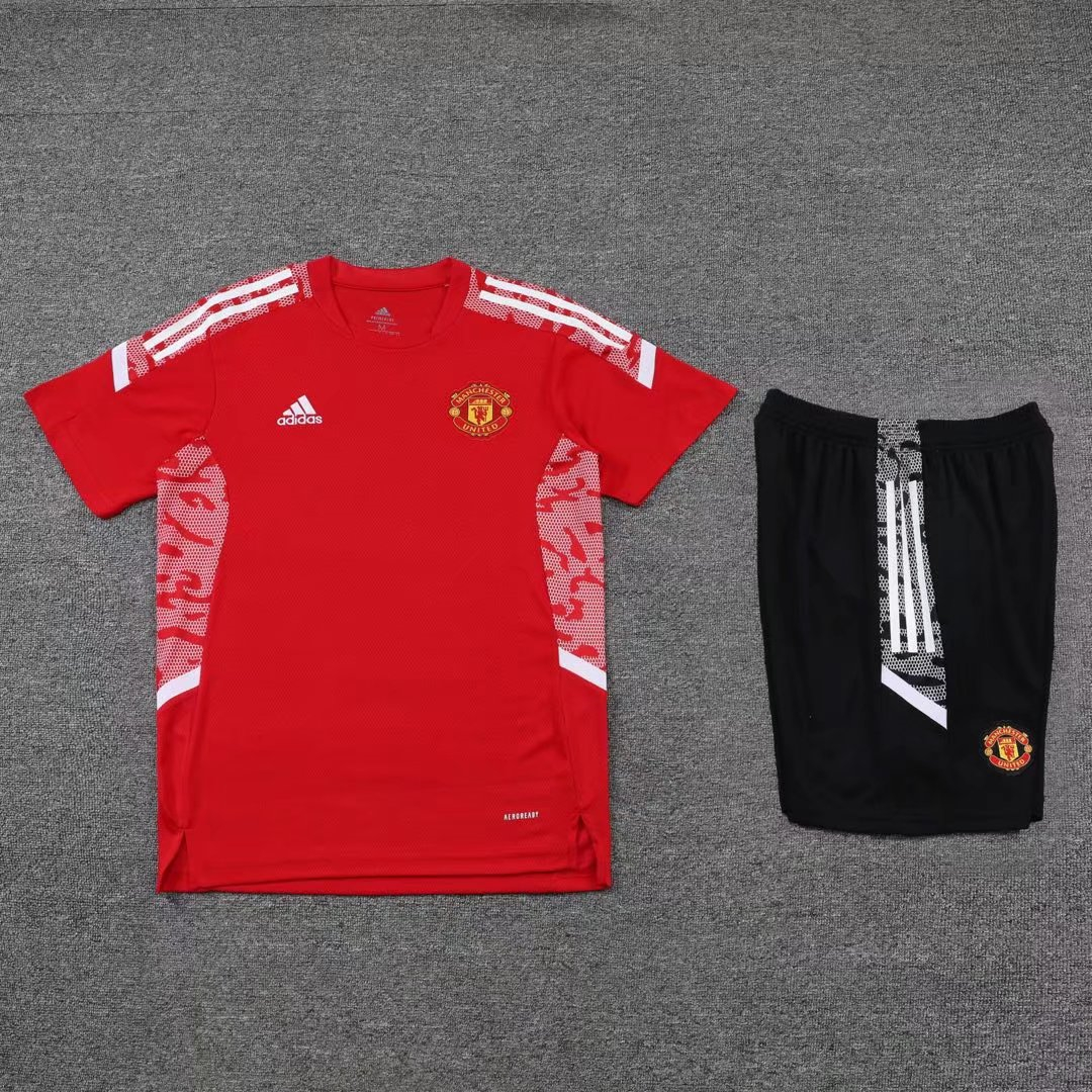 Manchester United Soccer Training Suit Jersey + Pants Replica Red-Black Mens 2021-22