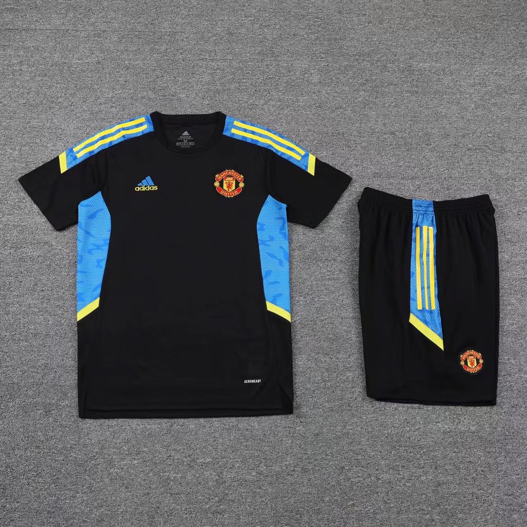 Manchester United Soccer Training Suit Jersey + Pants Replica Black - Blue Mens 2021-22