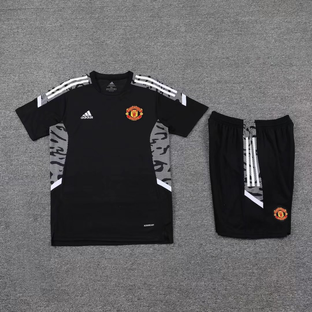 Manchester United Soccer Training Suit Jersey + Pants Replica Black Mens 2021-22