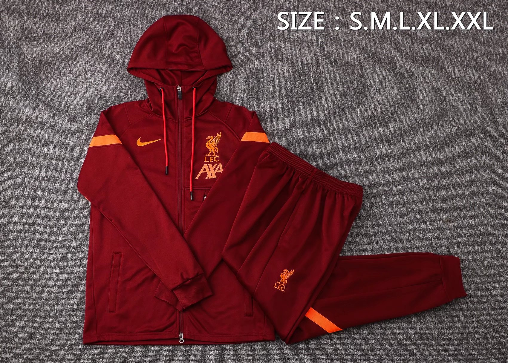 Liverpool Soccer Training Suit Jacket + Pants Hoodie Maroon Mens 2021/22