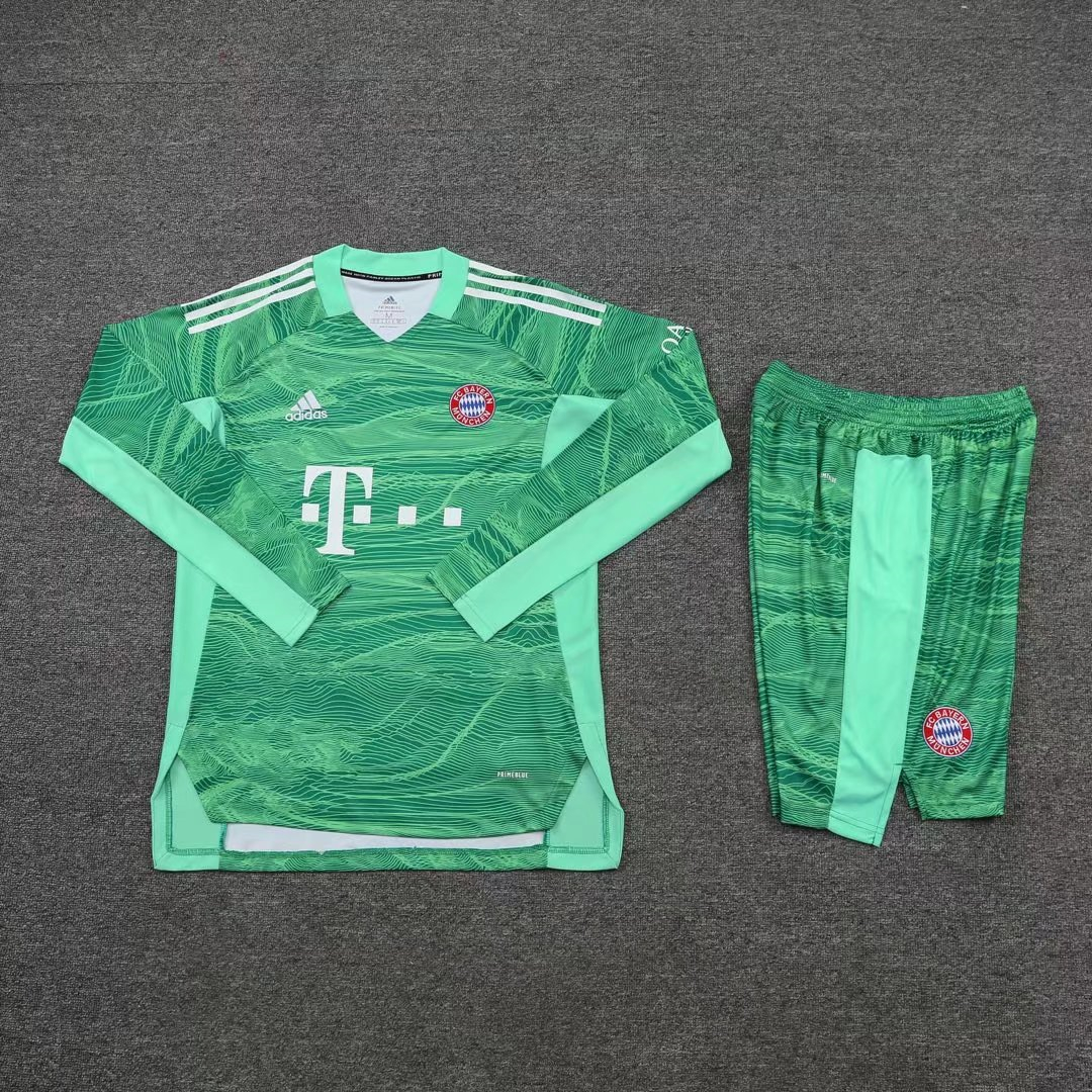 Bayern Munich Soccer Jersey + Short Set Replica Goalkeeper Green Long Sleeve Mens 2021/22