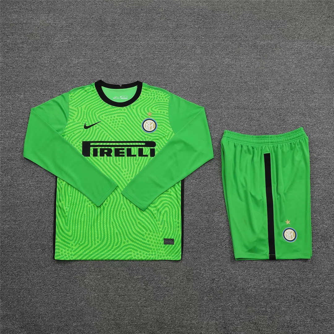 2020/21 Inter Milan Goalkeeper Green Long Sleeve Mens Soccer Jersey Replica  + Shorts Set