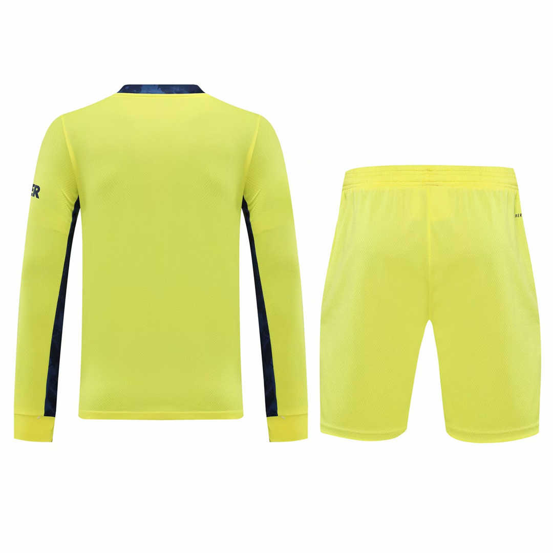 2020/21 Manchester United Goalkeeper Yellow Long Sleeve Mens Soccer Jersey Replica  + Shorts Set