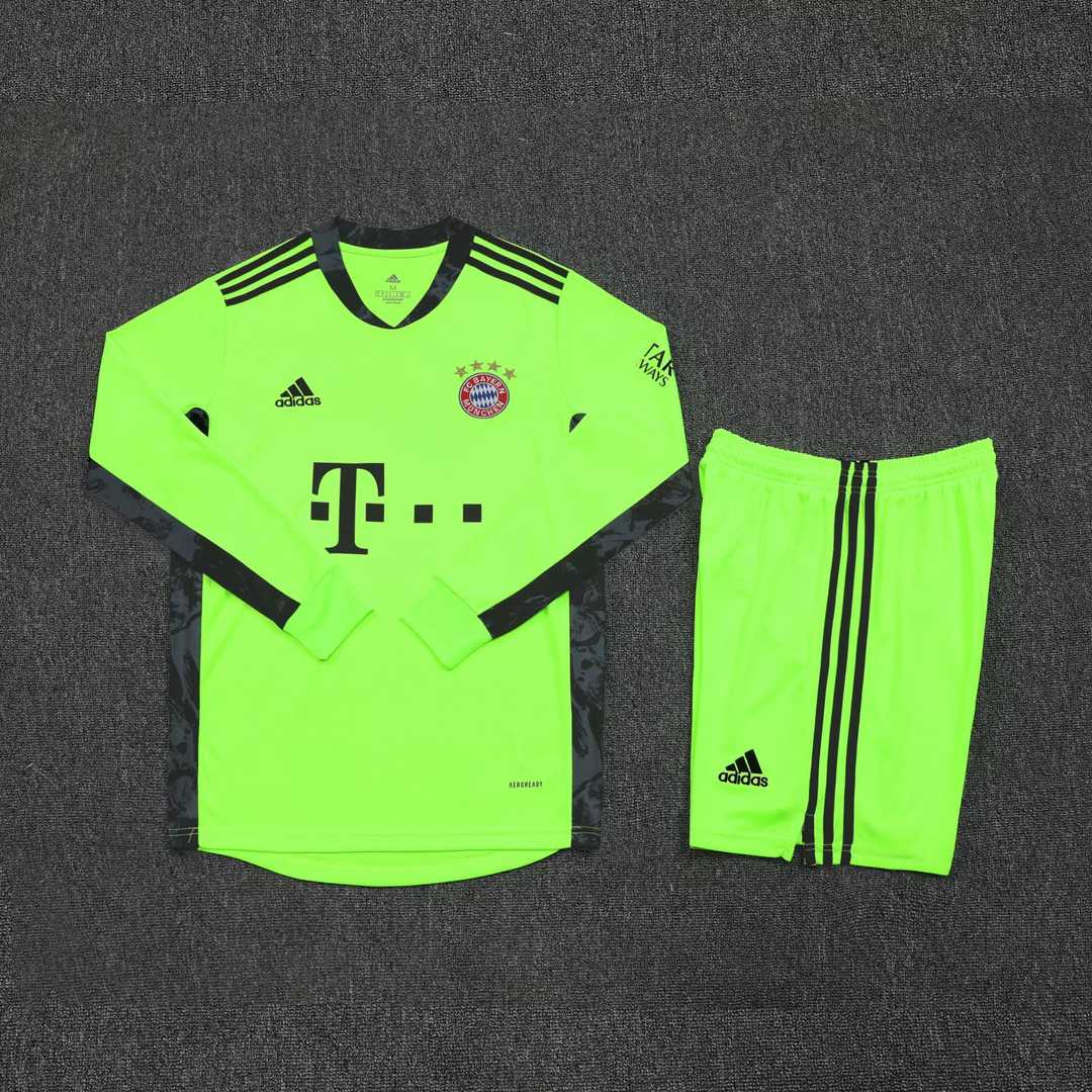 2020/21 Bayern Munich Goalkeeper Yellow Long Sleeve Mens Soccer Jersey Replica  + Shorts Set