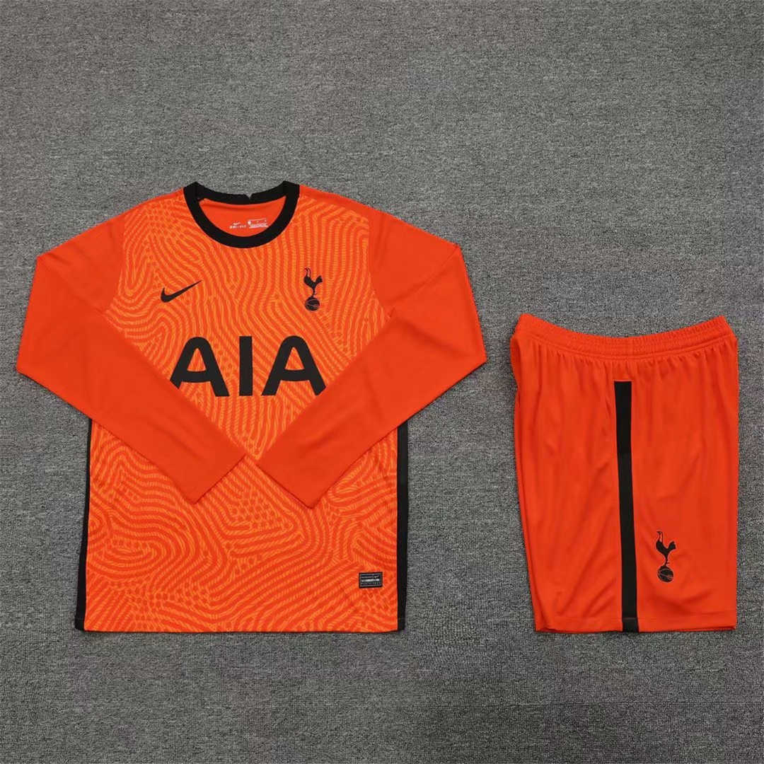 2020/21 Tottenham Hotspur Goalkeeper Orange Long Sleeve Mens Soccer Jersey Replica  + Shorts Set