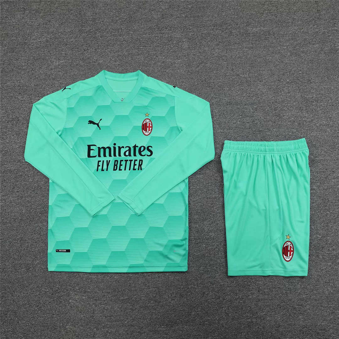 2020/21 AC Milan Goalkeeper Green Long Sleeve Mens Soccer Jersey Replica  + Shorts Set