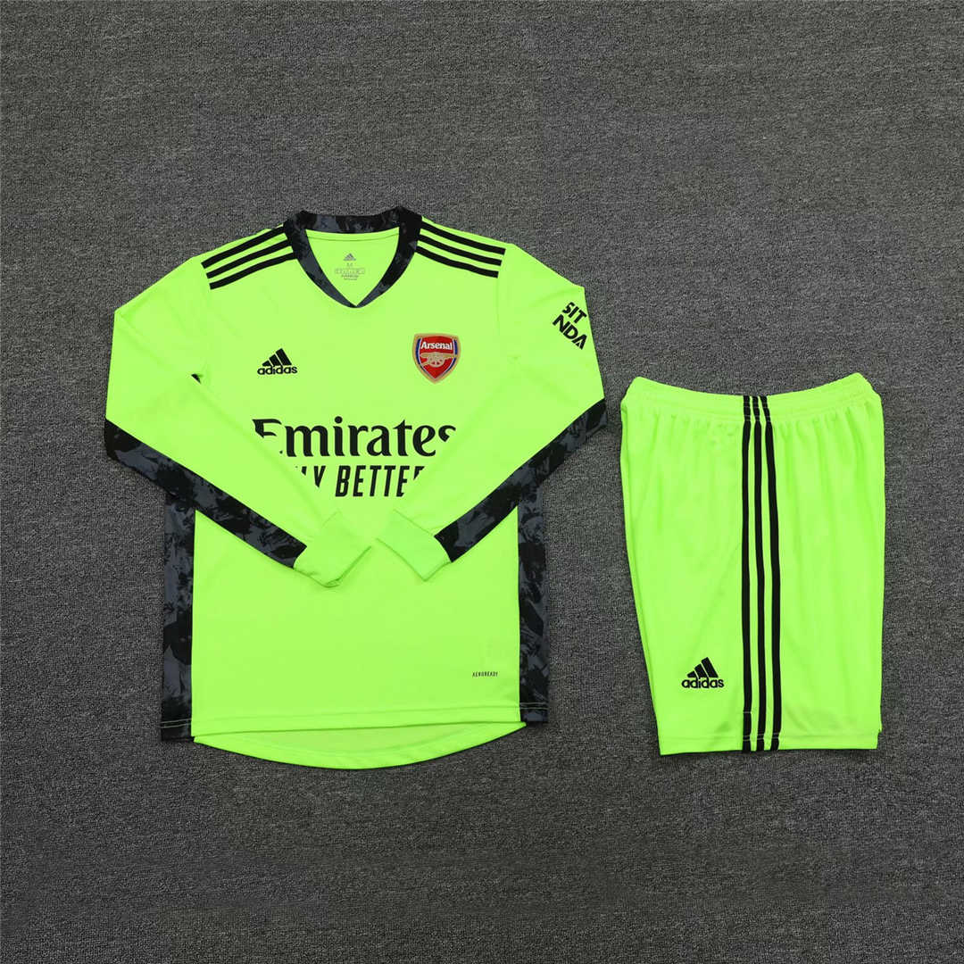 2020/21 Arsenal Goalkeeper Green Long Sleeve Mens Soccer Jersey Replica  + Shorts Set