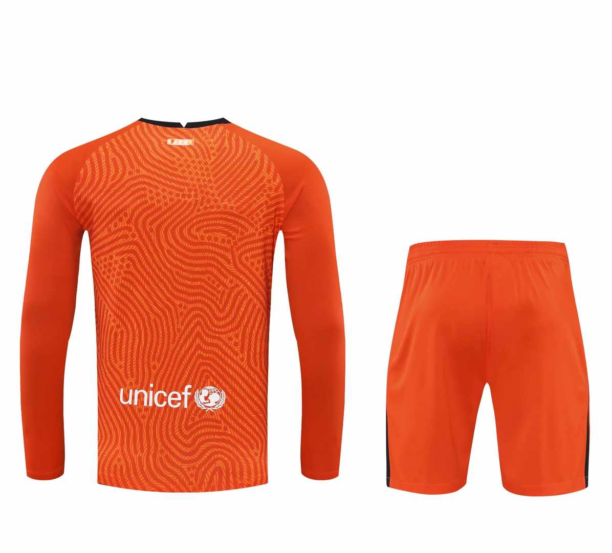 2020/21 Barcelona Goalkeeper Orange Long Sleeve Mens Soccer Jersey Replica  + Shorts Set