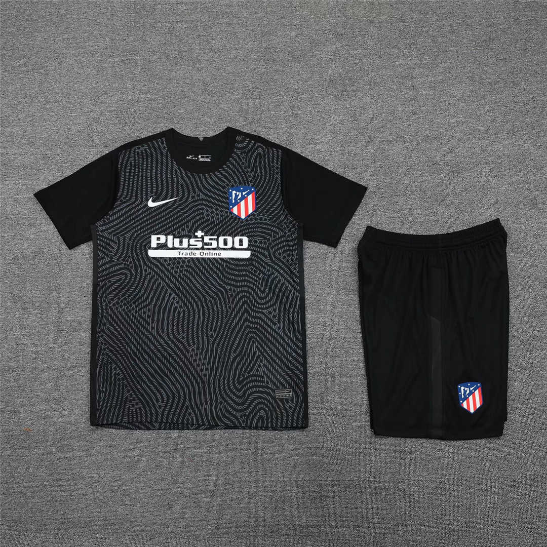 2020/21 Atletico Madrid Goalkeeper Black Mens Soccer Jersey Replica  + Shorts Set