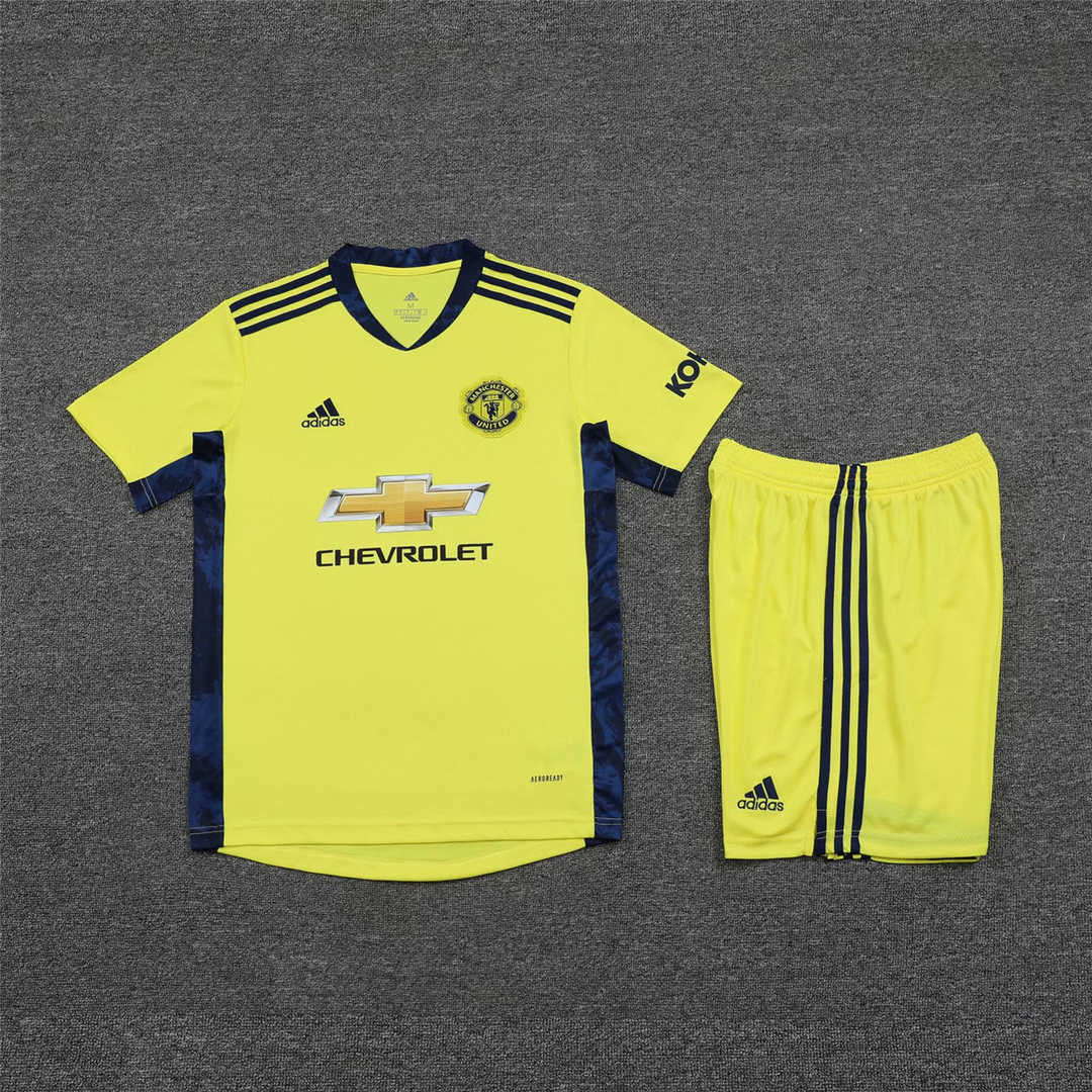 2020/21 Manchester United Goalkeeper Yellow Mens Soccer Jersey Replica  + Shorts Set