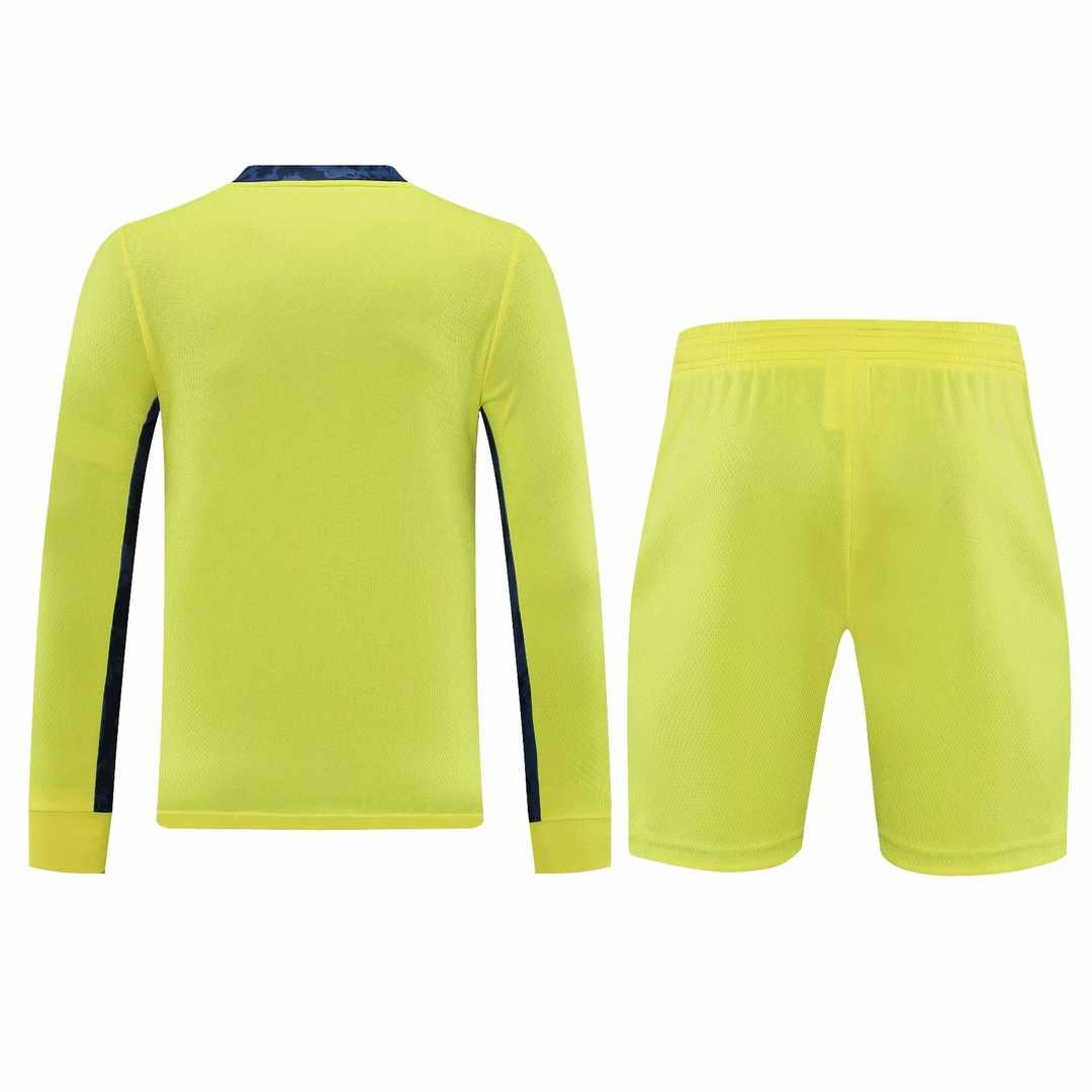 2020/21 Juventus Goalkeeper Yellow Long Sleeve Mens Soccer Jersey Replica  + Shorts Set