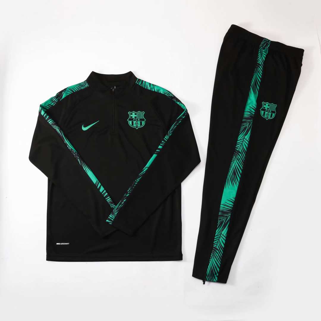2020/21 Barcelona Black - Green Mens Soccer Training Suit