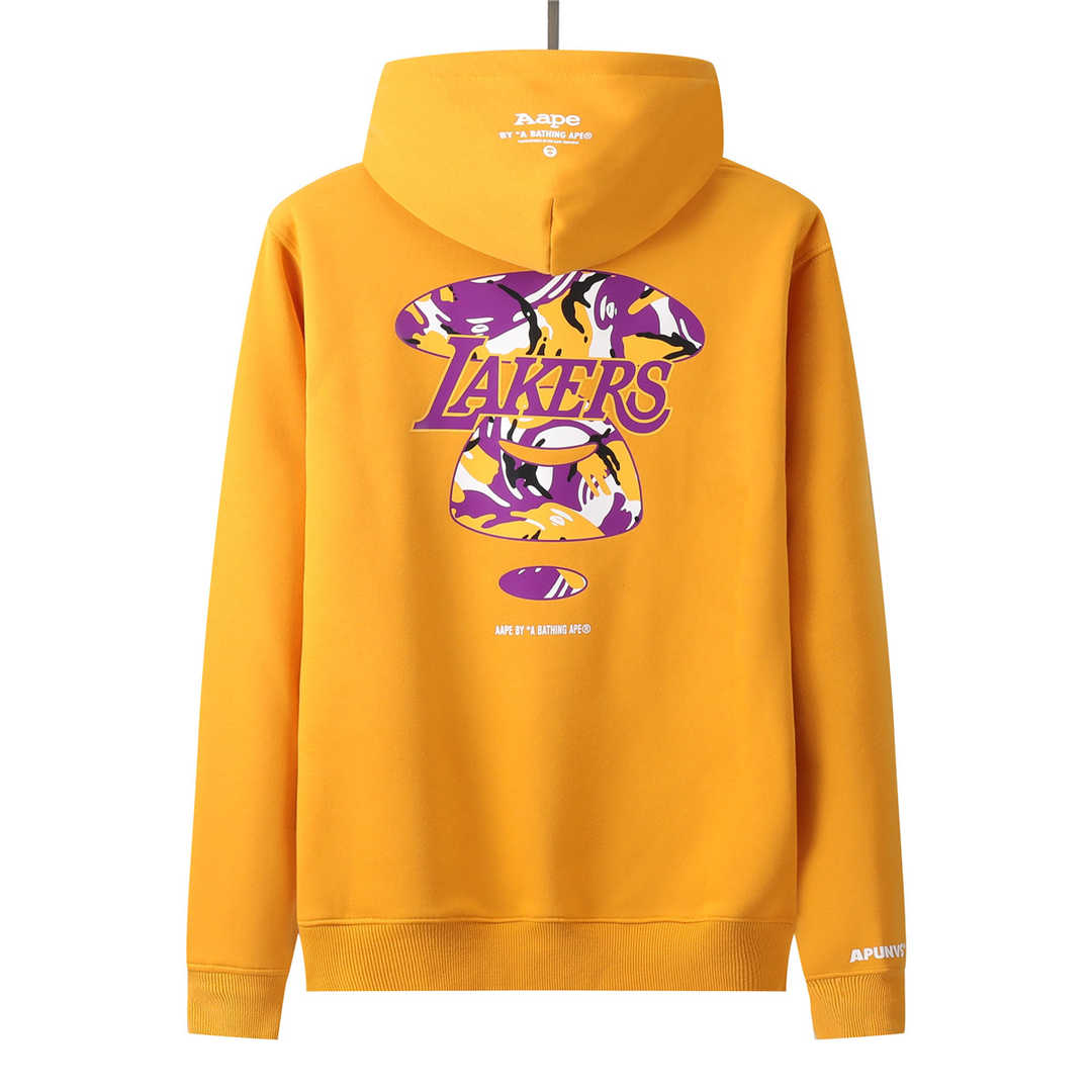 2021/22 Los Angels Lakers x Aape Pullover Yellow Hoodie SweatJersey Mens 