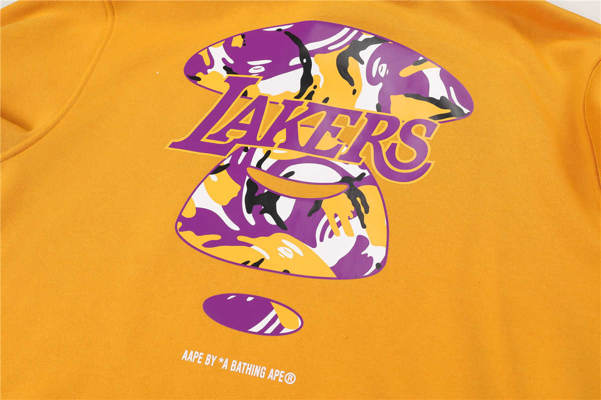 2021/22 Los Angels Lakers x Aape Pullover Yellow Hoodie SweatJersey Mens 