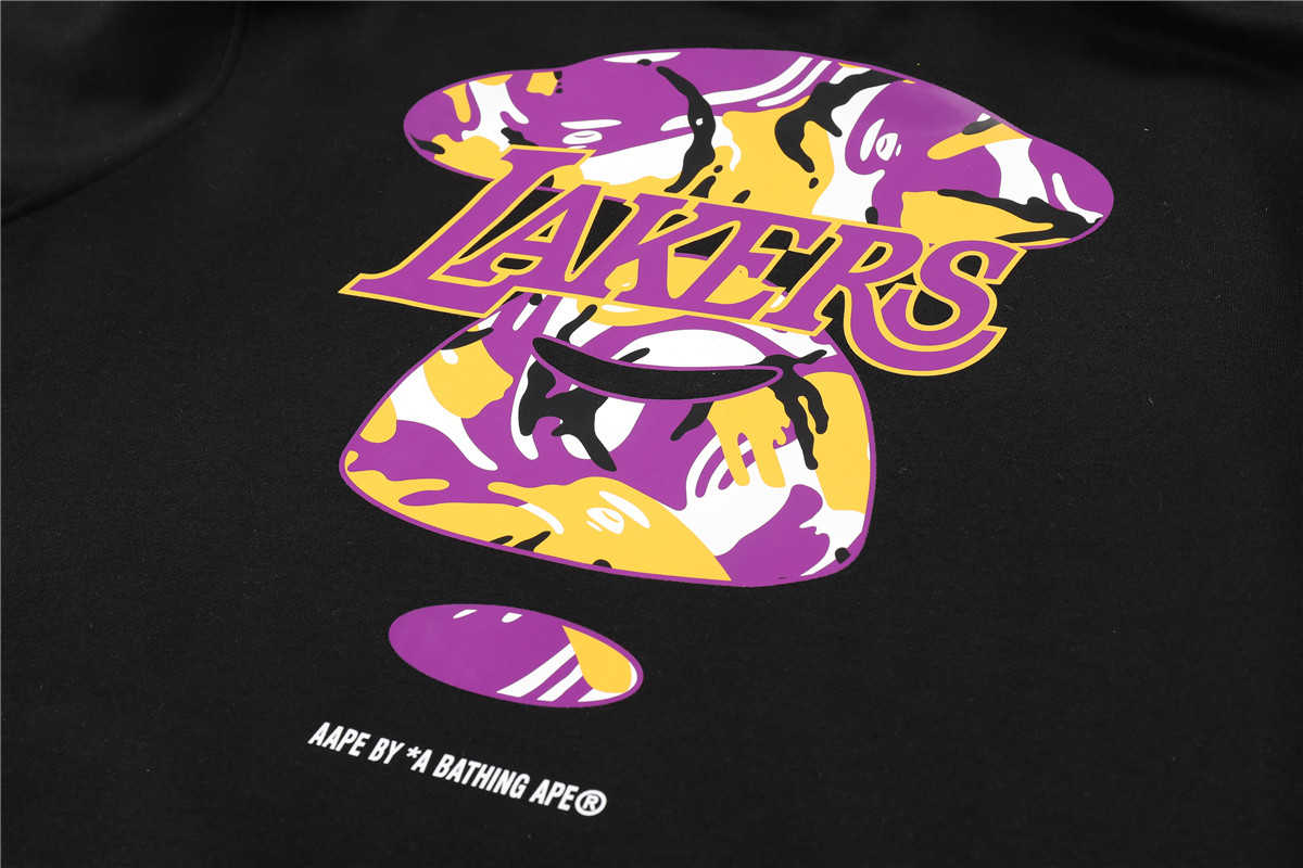 2021/22 Los Angels Lakers x Aape Pullover Black Hoodie SweatJersey Mens 