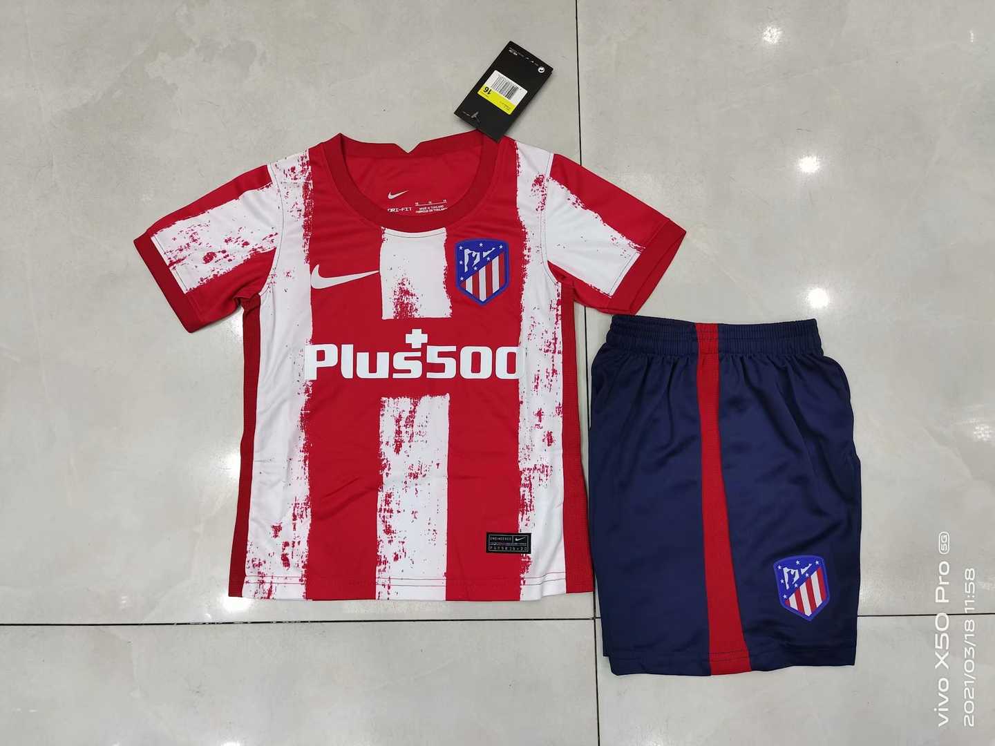 2021/22 Atletico Madrid Home Soccer Kit (Jersey + Short) Kids 