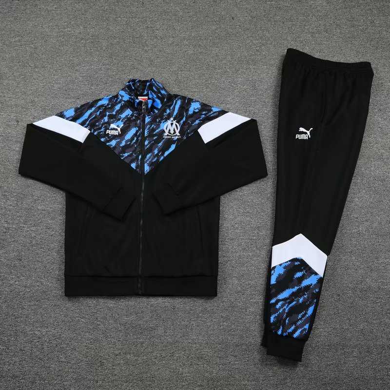 2021/22 Olympique Marseille Black Soccer Training Suit(Jacket + Pants) Mens 