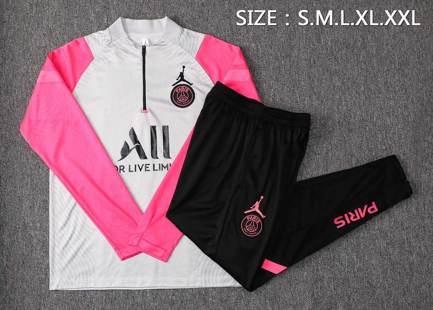 2021/22 PSG x Jordan Grey - Pink Soccer Training Suit Mens 