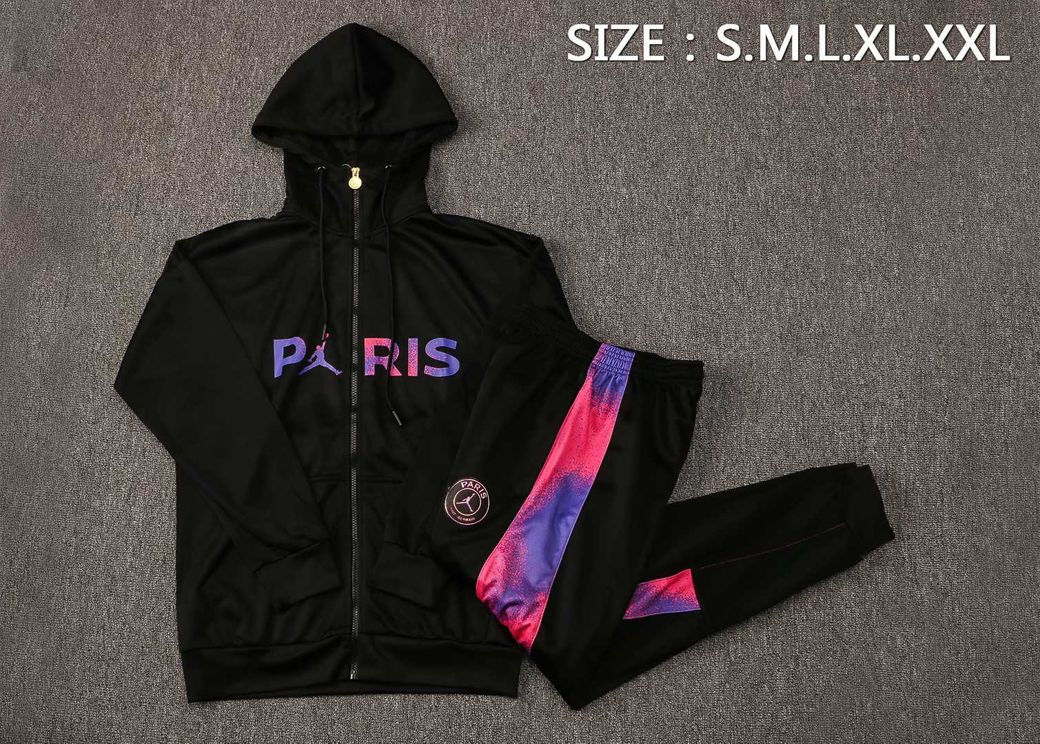 2020/21 PSG x Jordan Hoodie Black Soccer Training Suit (Jacket + Pants) Mens 