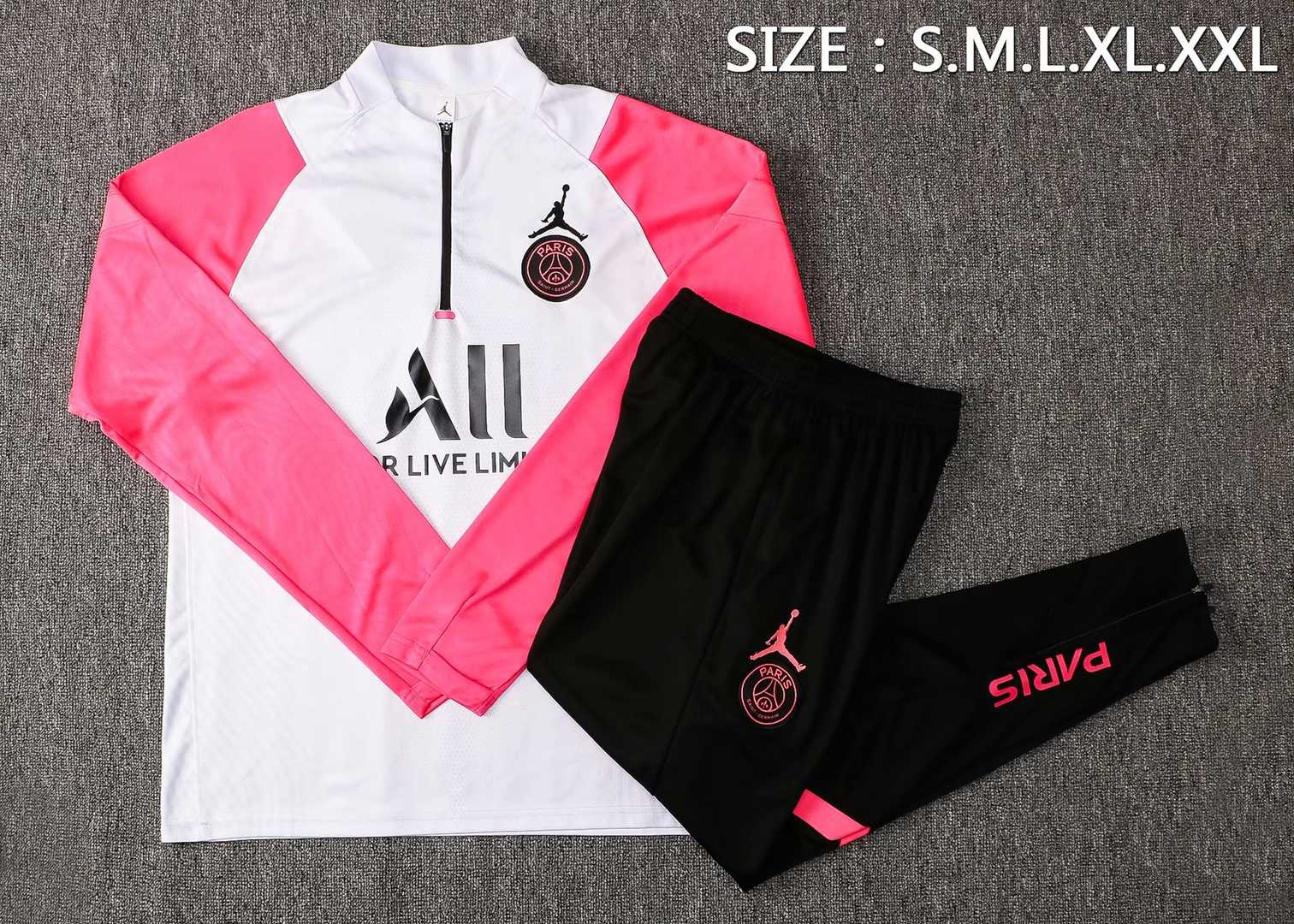 2021/22 PSG x Jordan White - Pink Half Zip Soccer Training Suit Mens