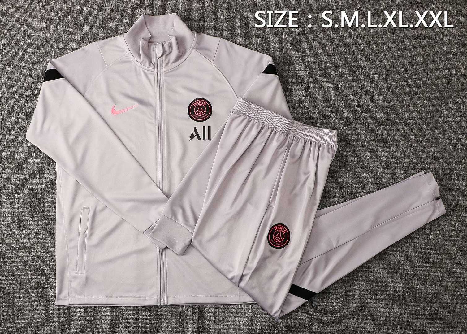 2021/22 PSG Light Grey Soccer Training Suit (Jacket + Pants) Mens
