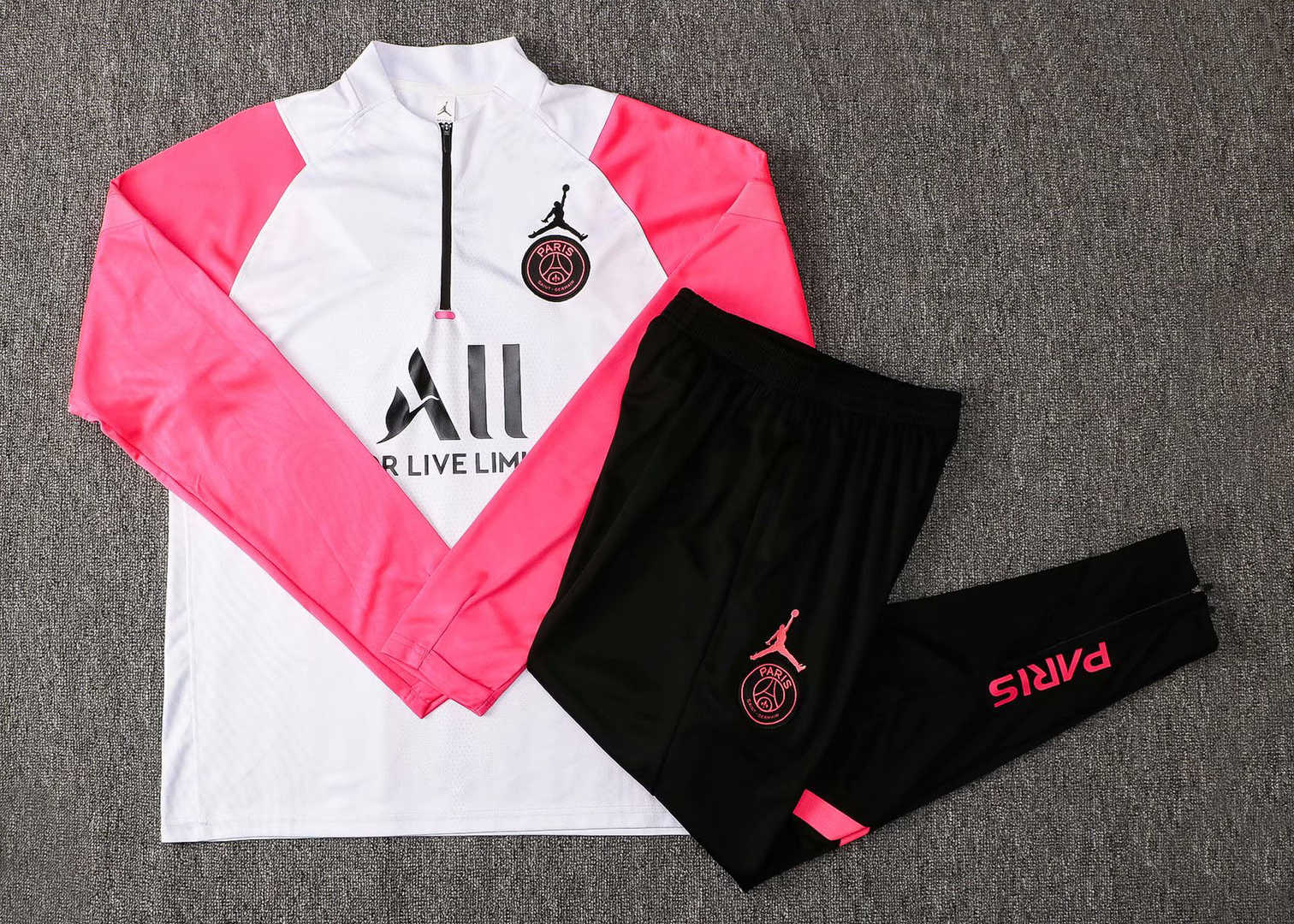 2021/22 PSG x Jordan White - Pink Half Zip Soccer Training Suit Kids