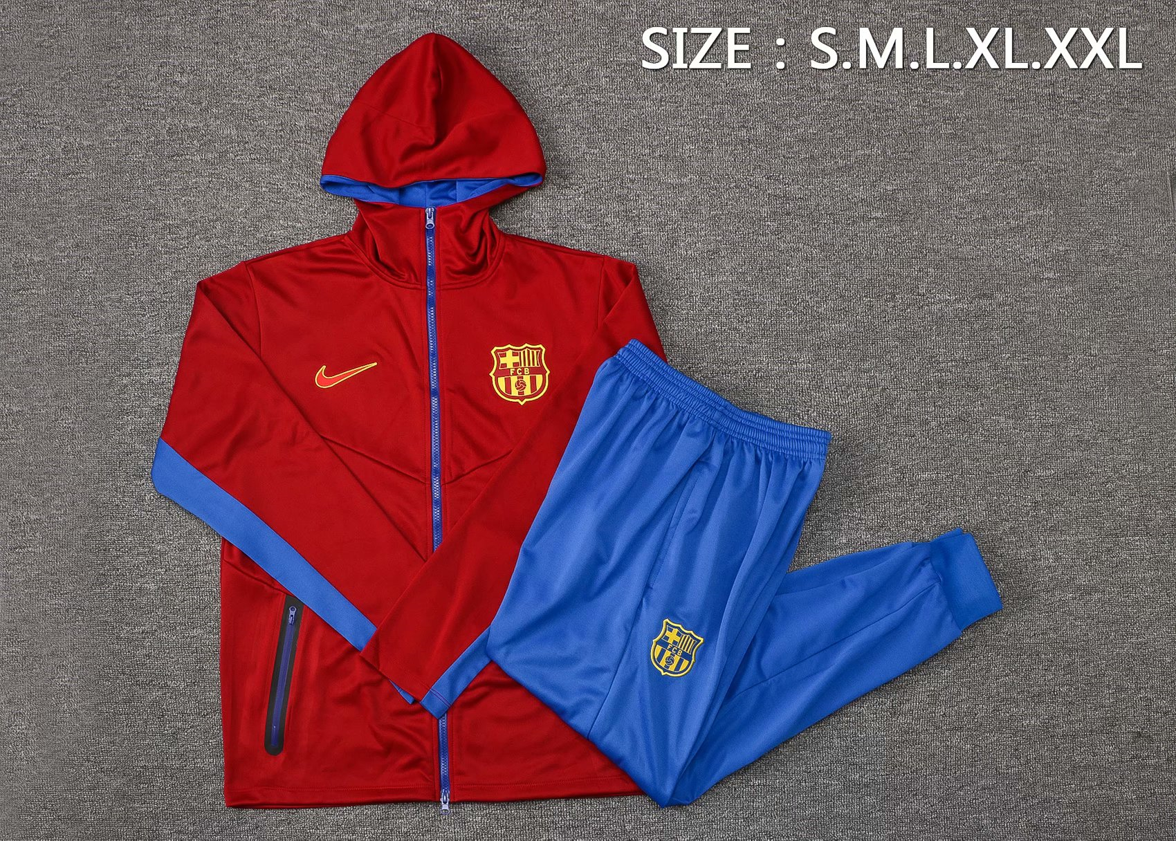 2021/22 Barcelona Hoodie Red Soccer Training Suit(Jacket + Pants) Mens