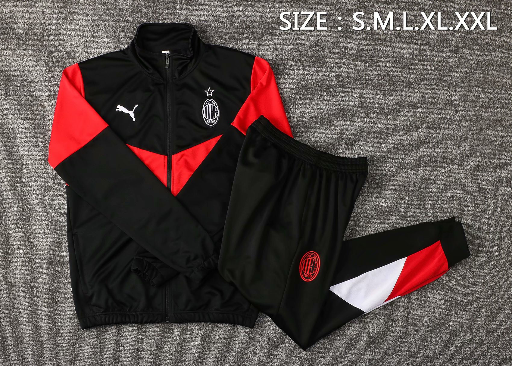AC Milan Soccer Training Suit Jacket + Pants Black Mens 2021/22 
