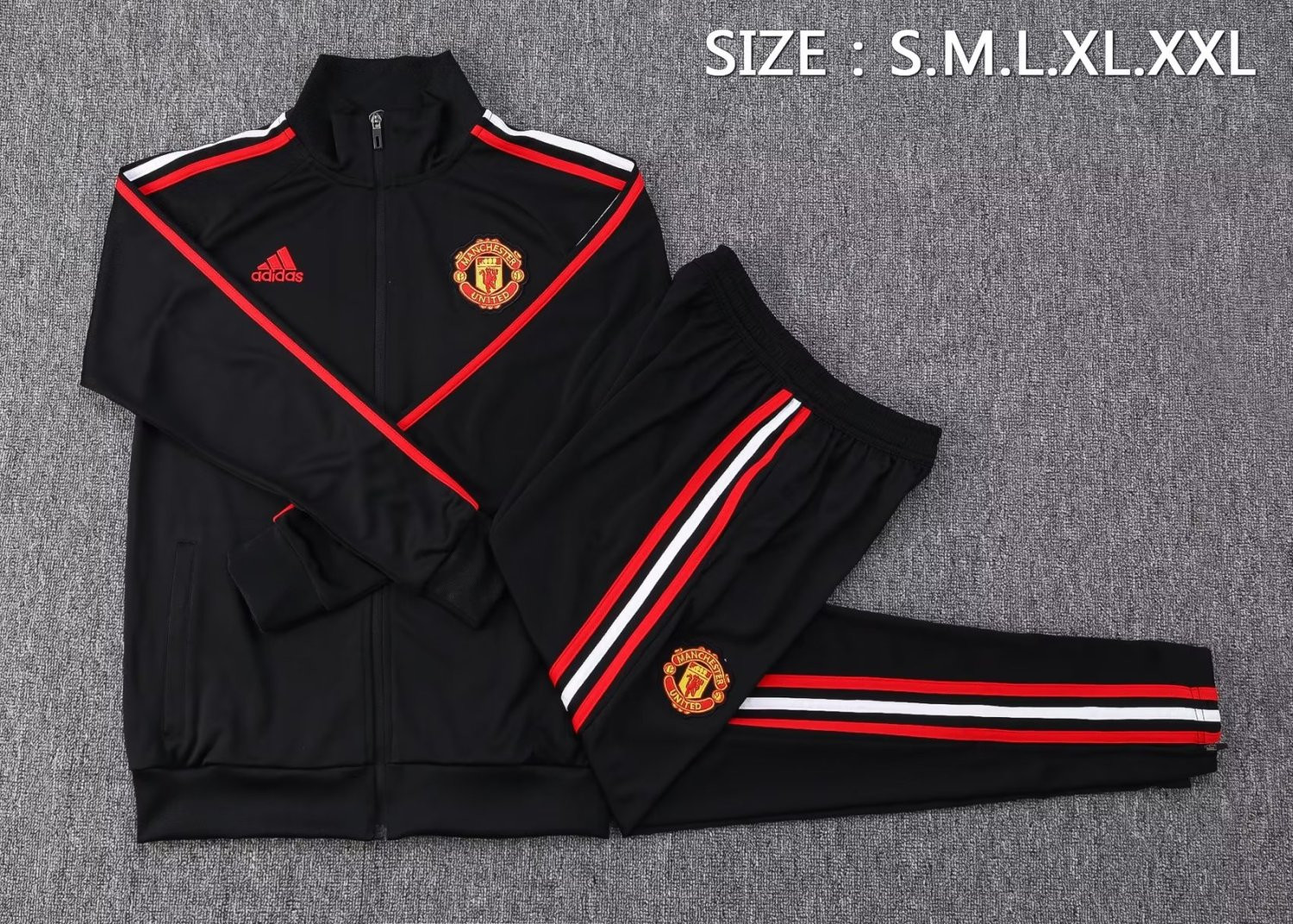 Manchester United Soccer Jacket + Pants Replica Black 2022/23 Mens