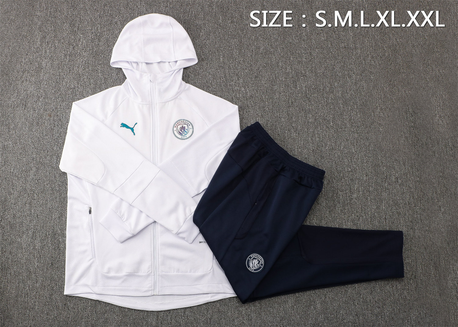Manchester City Soccer Training Suit Jacket + Pants Hoodie White Mens 2021/22