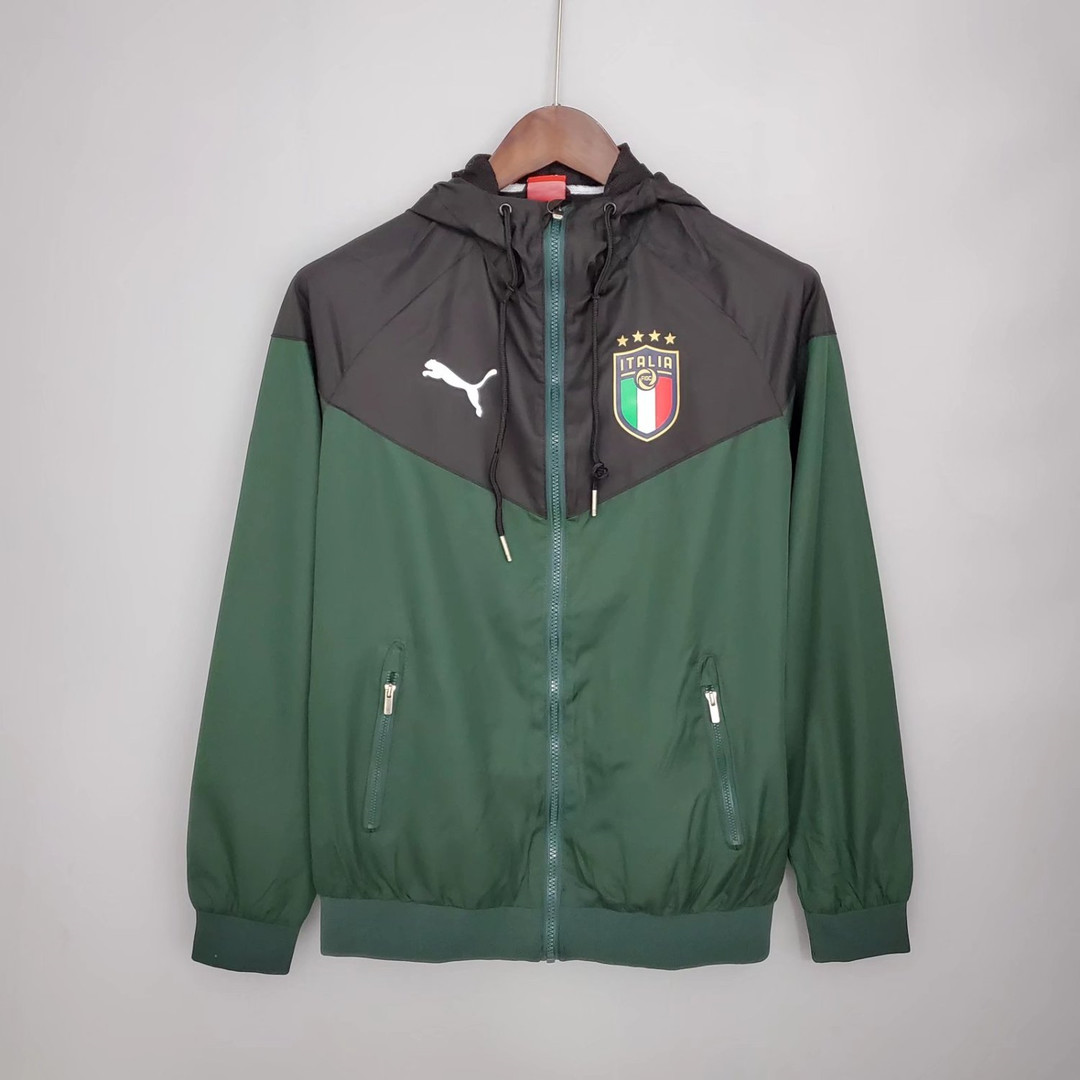 Italy All Weather Windrunner Soccer Jacket Hoodie Green Mens 2022