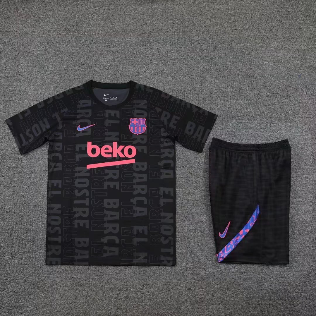 Barcelona Soccer Jerseys + Short Replica Black Lettering Mens 2022/23