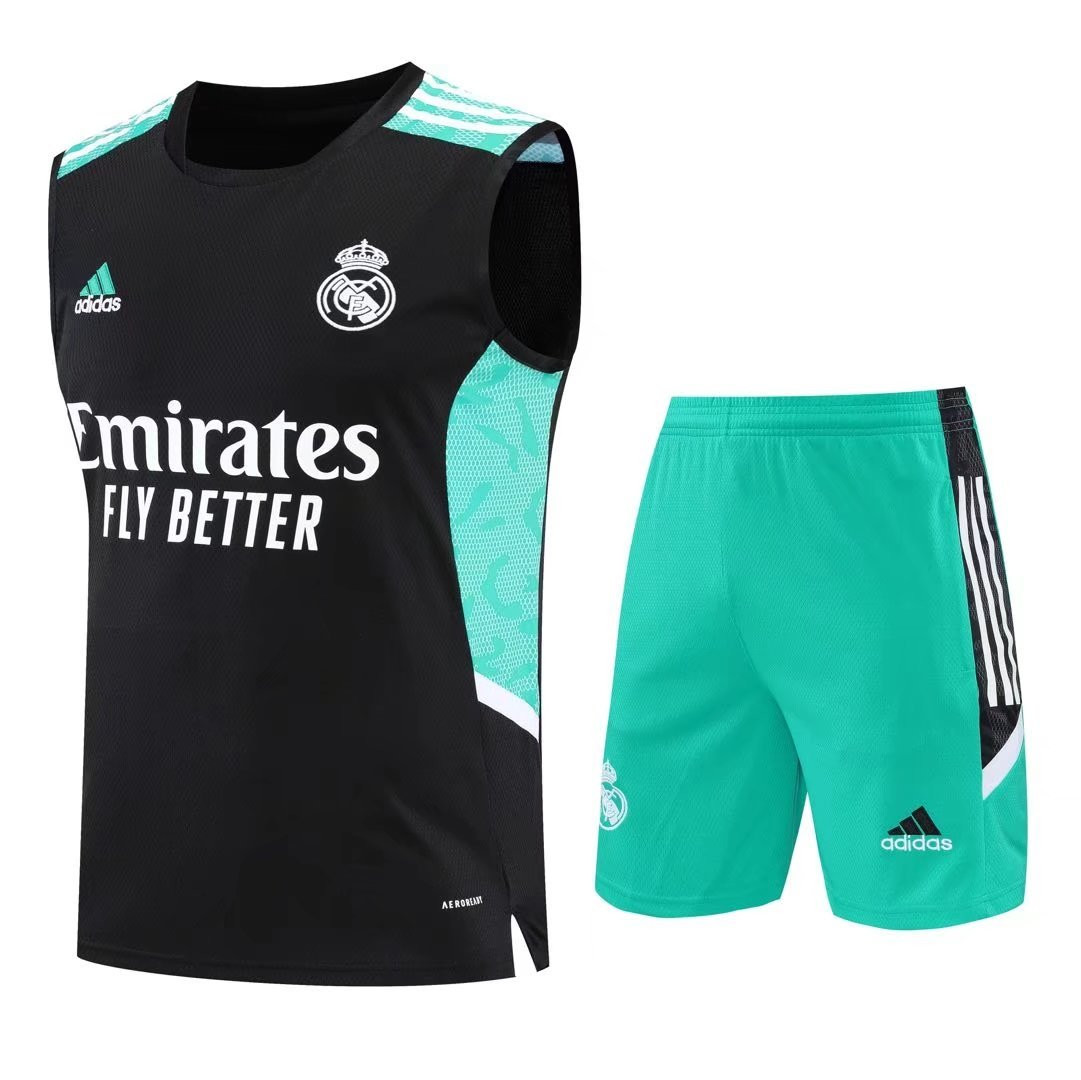Real Madrid Soccer Training Suit Singlet + Short Black Mens 2022/23