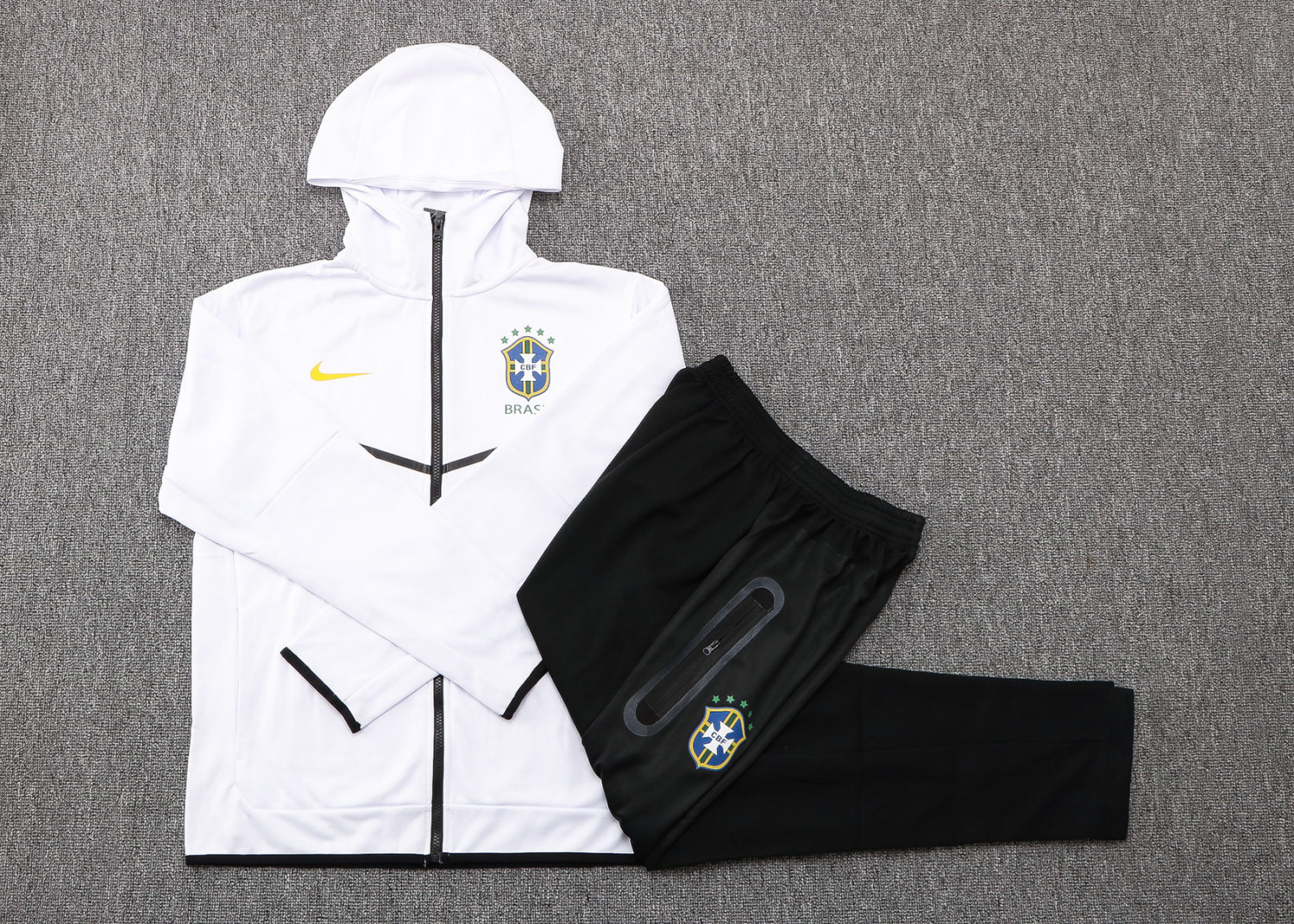 Brazil Soccer Training Suit Jacket + Pants Hoodie White Mens 2022