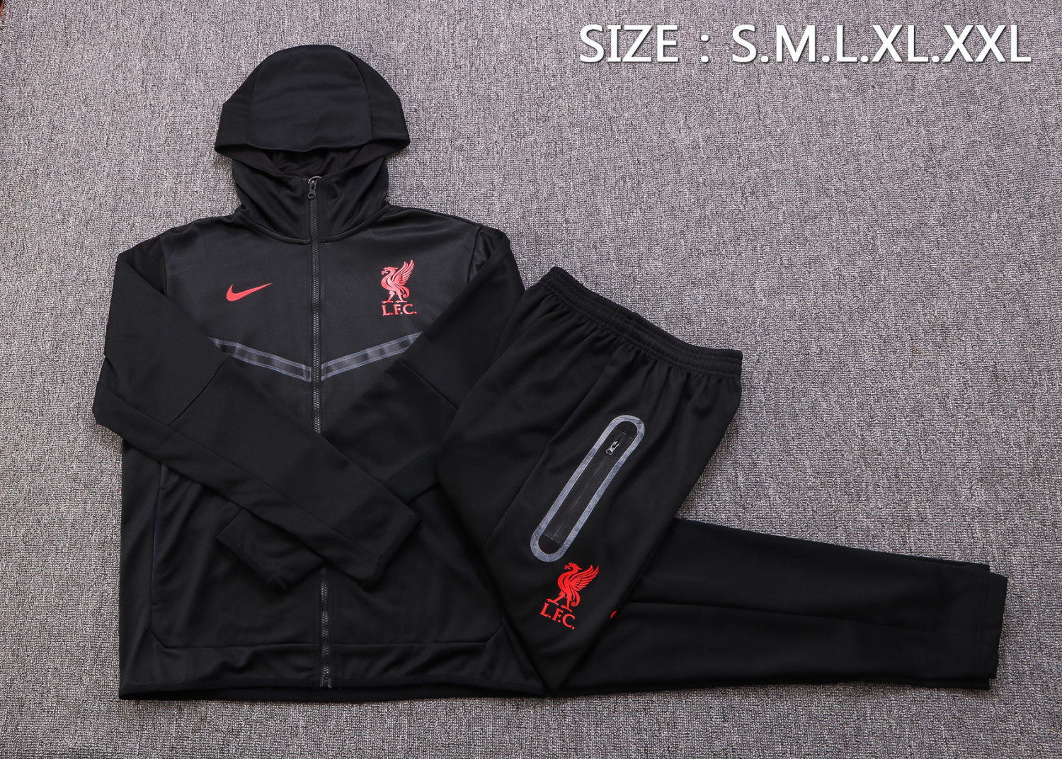 Liverpool 2022-23 Hoodie Black Soccer Training Suit Jacket + Pants Mens