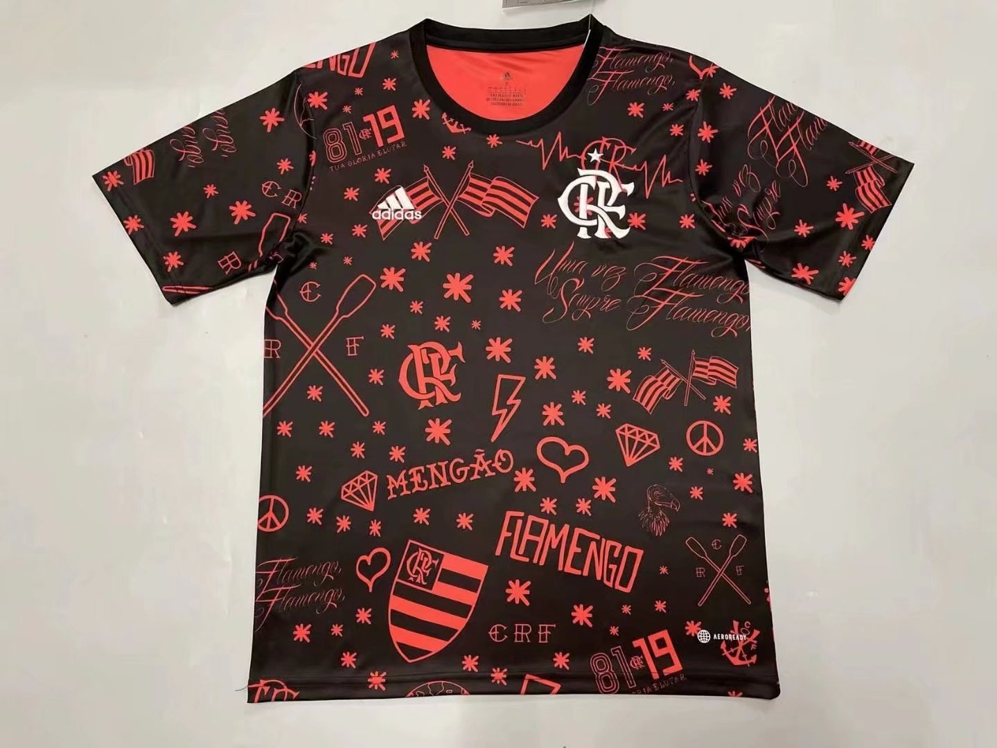 Flamengo Red Black Prematch Soccer Training Jersey Replica Mens 2022/23