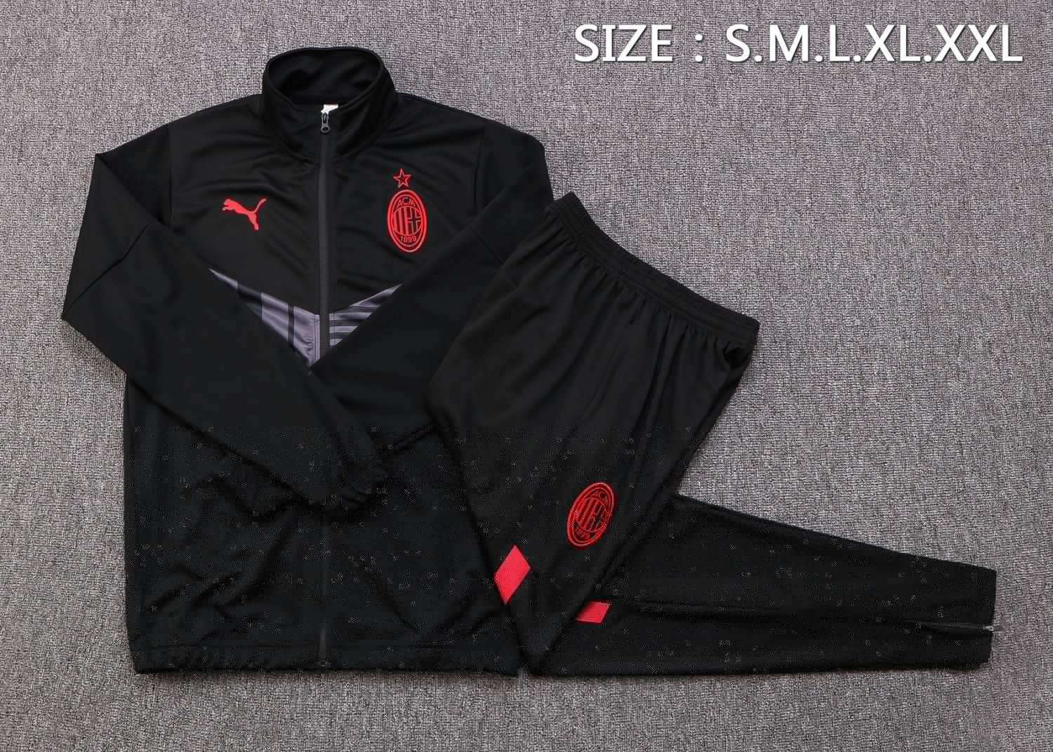 AC Milan Black Soccer Jacket + Pants Replica Mens 2022/23