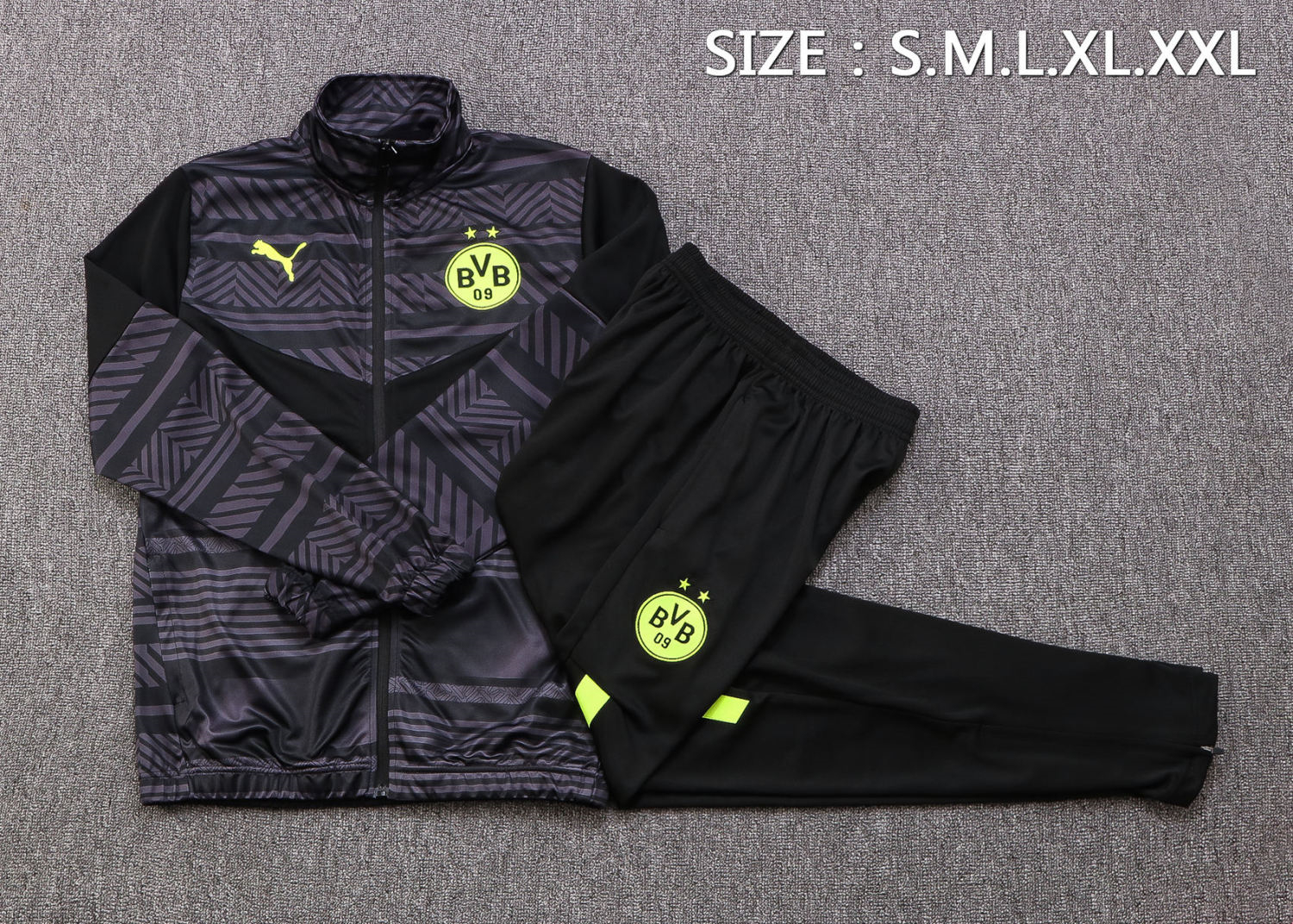 Borussia Dortmund Grey Soccer Jacket + Pants Replica Mens 2022/23