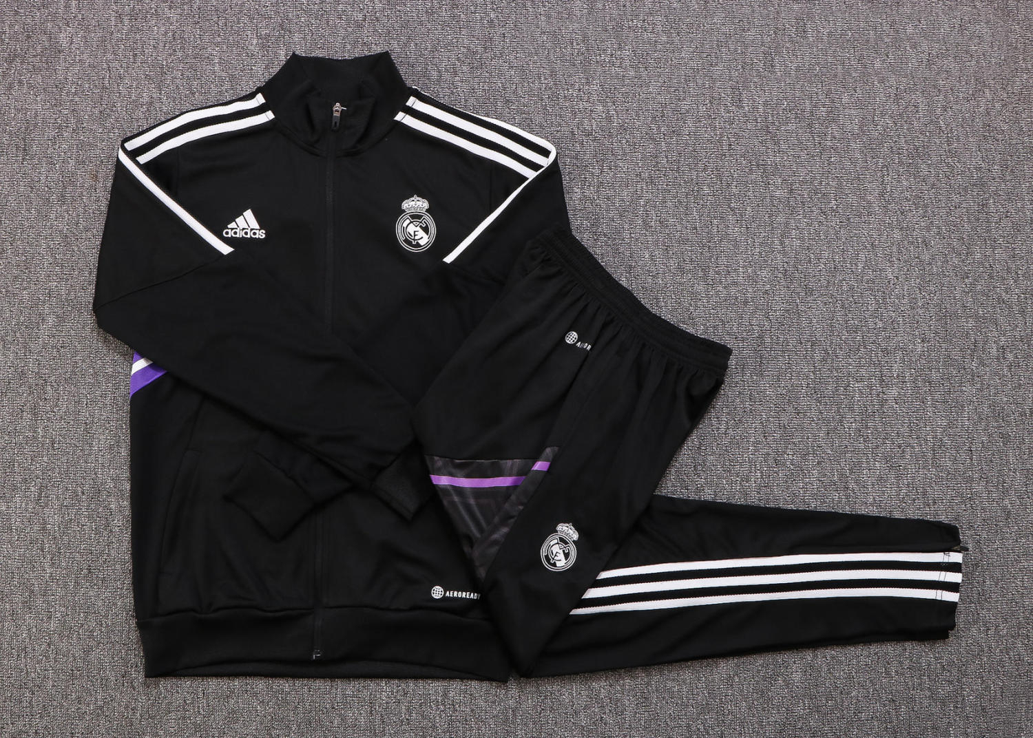 Real Madrid Soccer Training Suit Jacket + Pants Black 2022/23 Youth