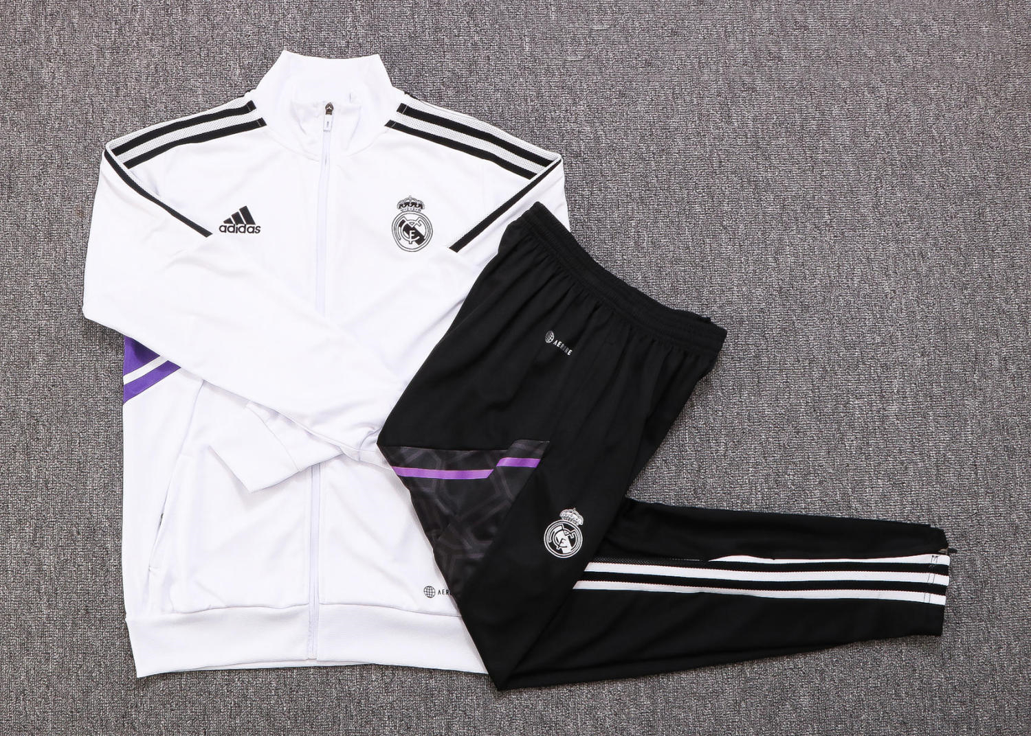 Real Madrid Soccer Training Suit Jacket + Pants White 2022/23 Youth