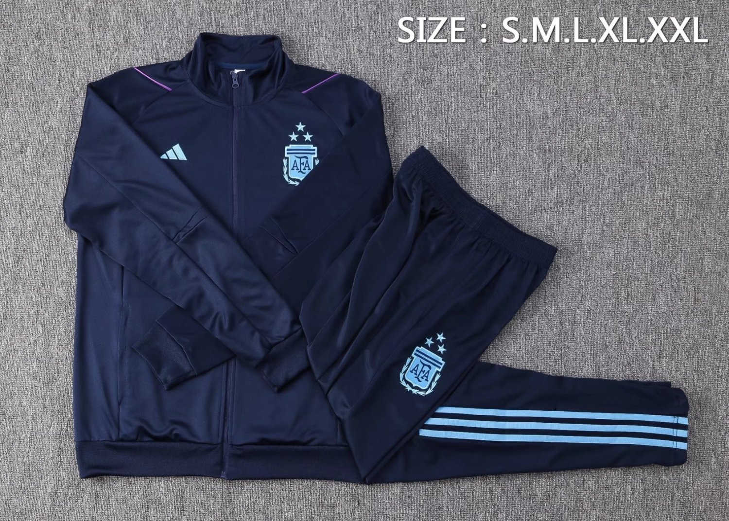 Argentina Soccer Jacket + Pants Replica 3-Star Navy 2023 Mens
